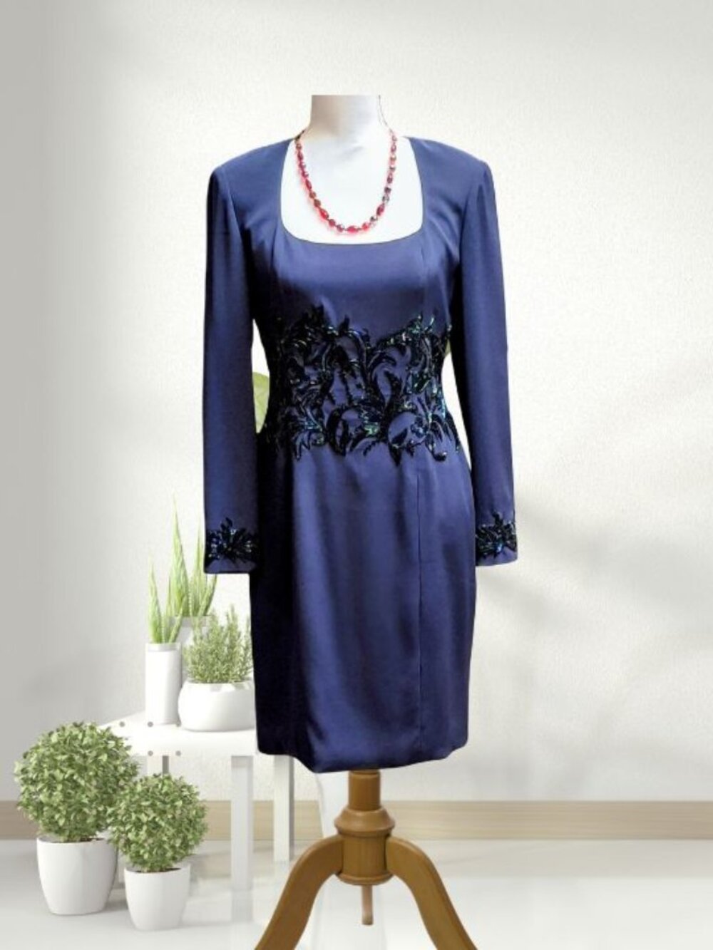 Vtg Oleg Cassini Black Tie Blue Cocktail Dress Size 6